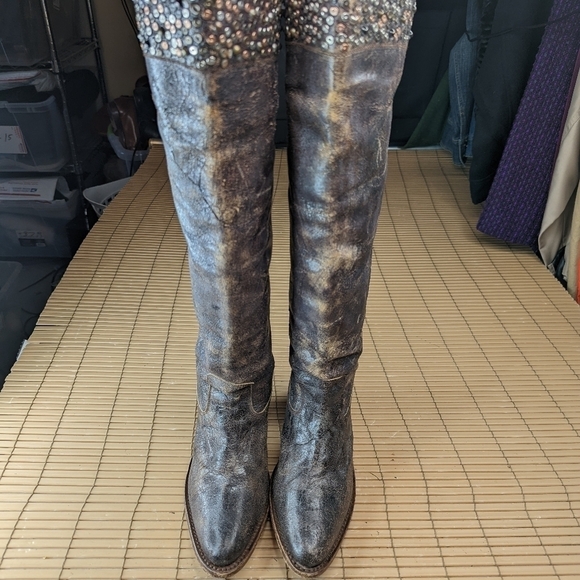 Frye women's sz 7M over the knee 22" tall riding, motorcycle Boho boots. Distres - Picture 3 of 12